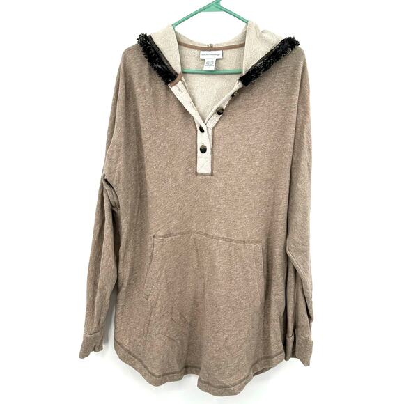 Soft Surroundings Size‎ Medium Long Sleeve Hoodie Tan Fur Trim Sweater Oversized - Picture 1 of 3